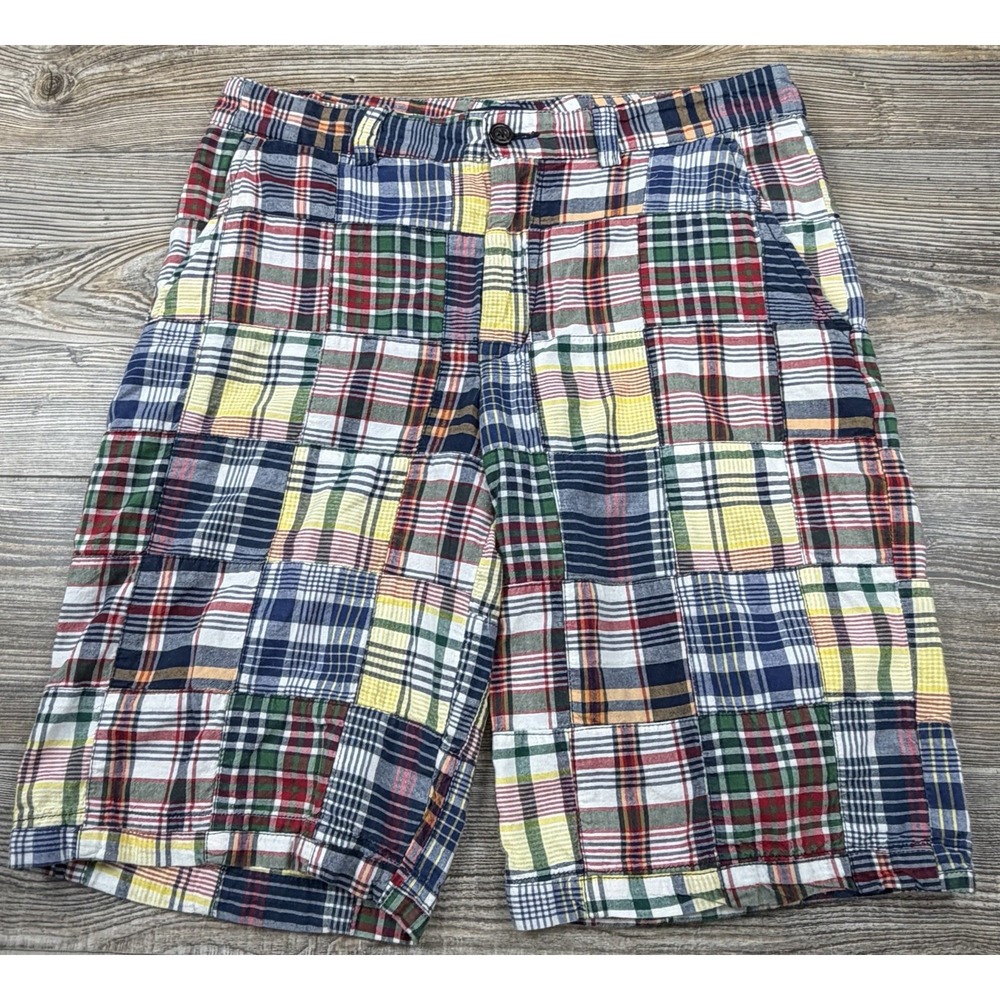 Polo Ralph Lauren Shorts Boys Youth 16 Chino Madras Plaid Patchwork Preppy Beach